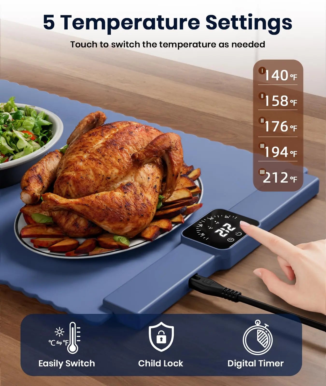 WarmServe: Electric Warming Mat with Timer and Child-Lock